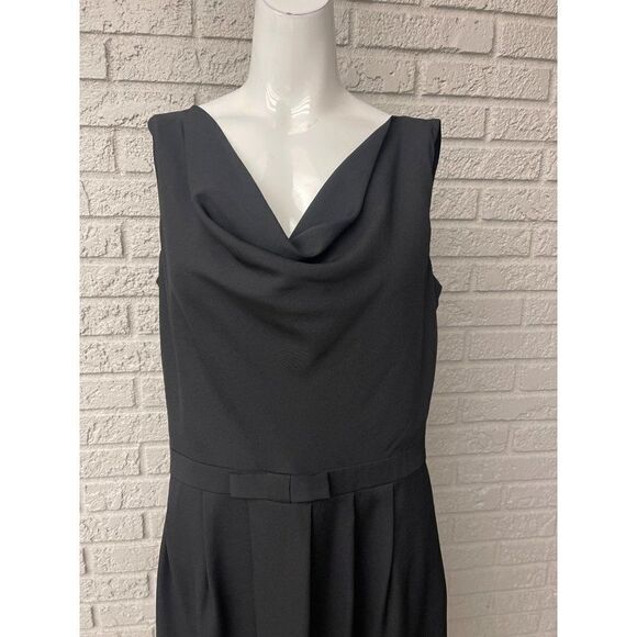 Black Lands Black Twill Drape Front Sleeveless Pleated Front Dress Size 10 - Picture 5 of 11